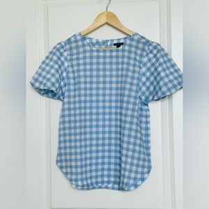 Ann Taylor Gingham Bubble Sleeve Top Size XS